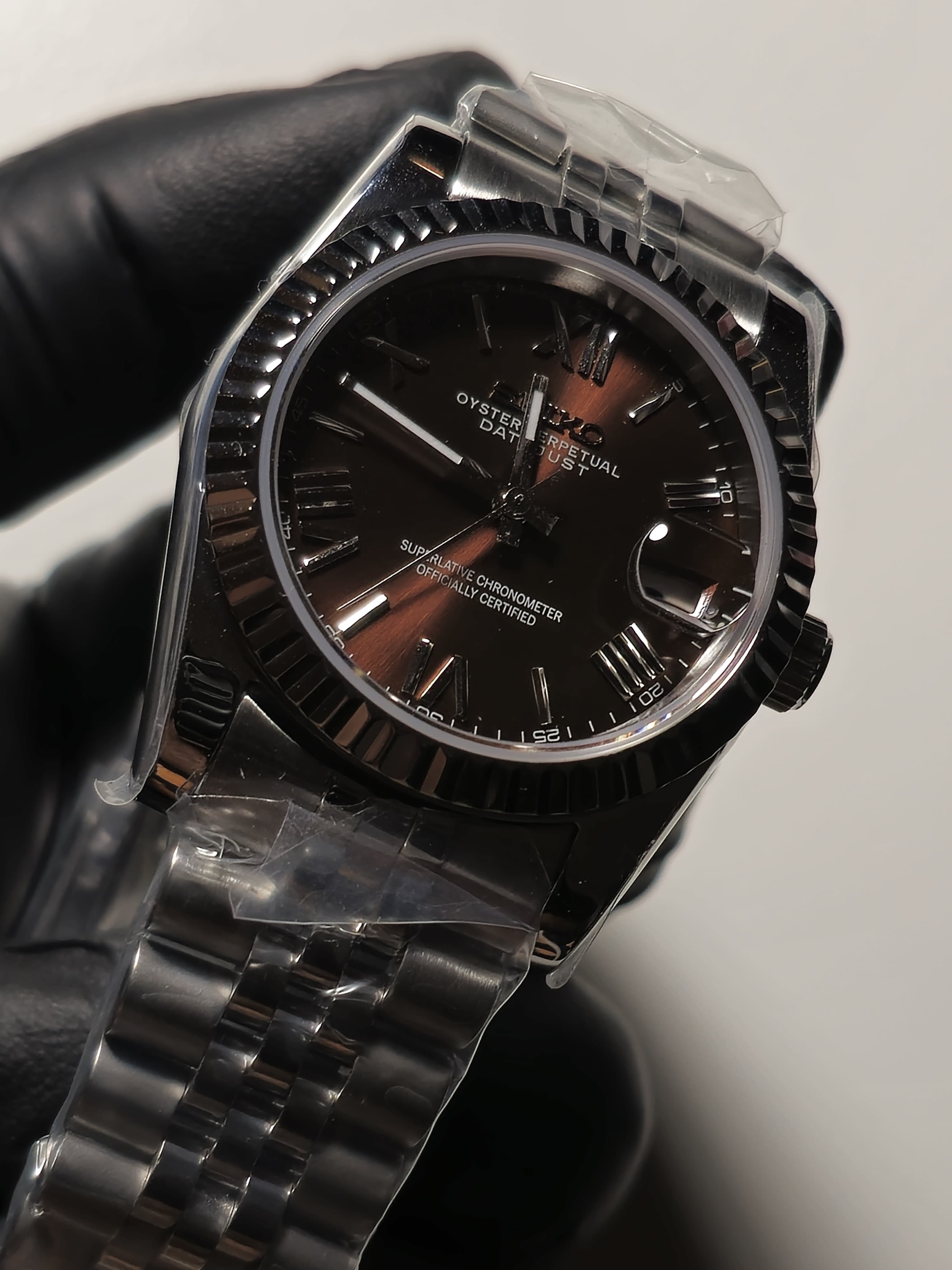 Chocolate Roman Numeral Date Just "Seiko Mod"