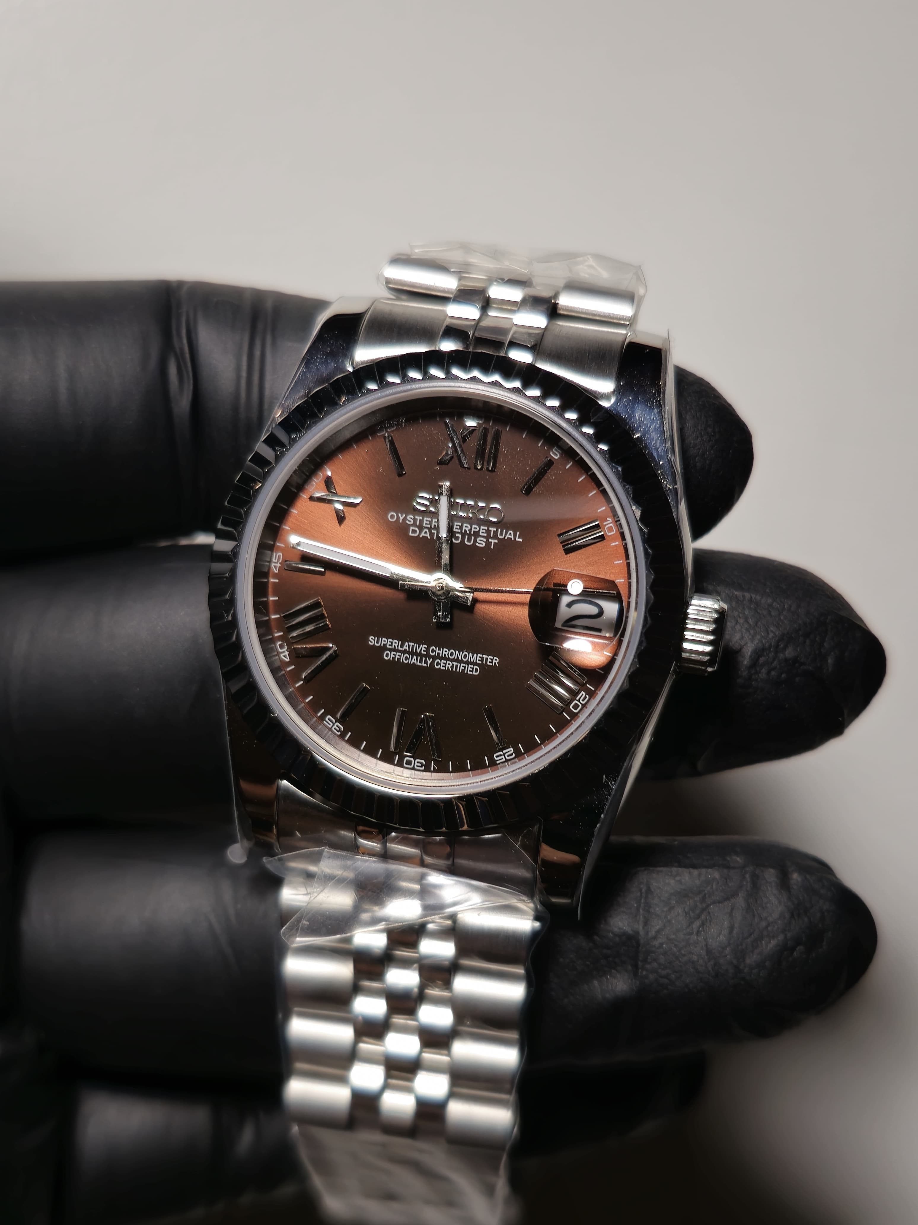 Chocolate Roman Numeral Date Just "Seiko Mod"